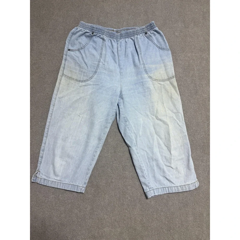 American Sweetheart Pants Girls Size 12A Light Blue‎ Denim Cropped Elastic Waist
